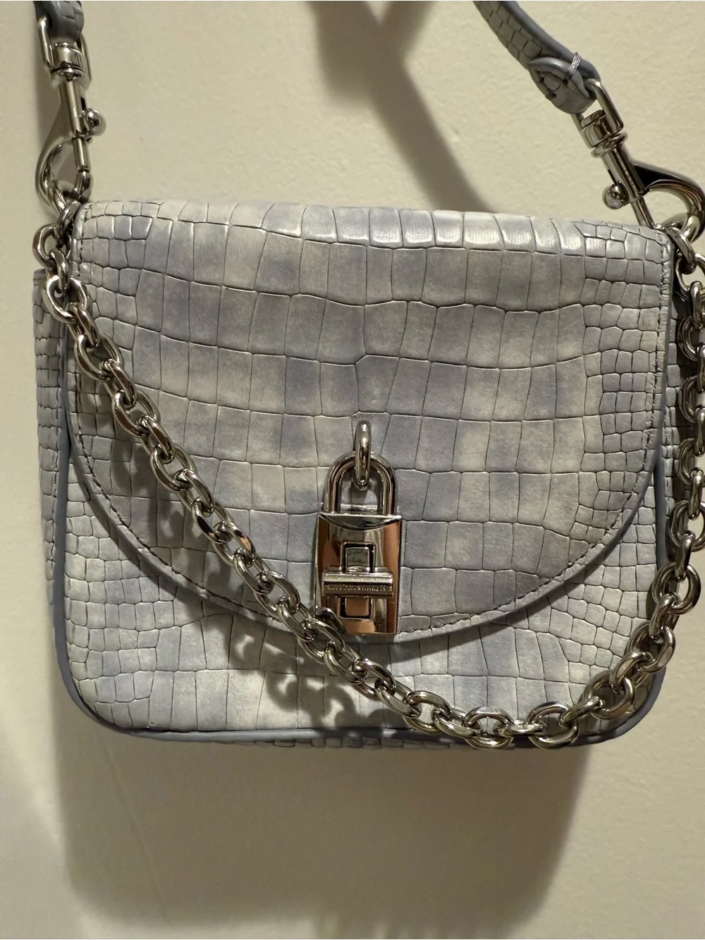 Rebecca Minkoff Light Gray Croc-Embossed Leather Card Holder